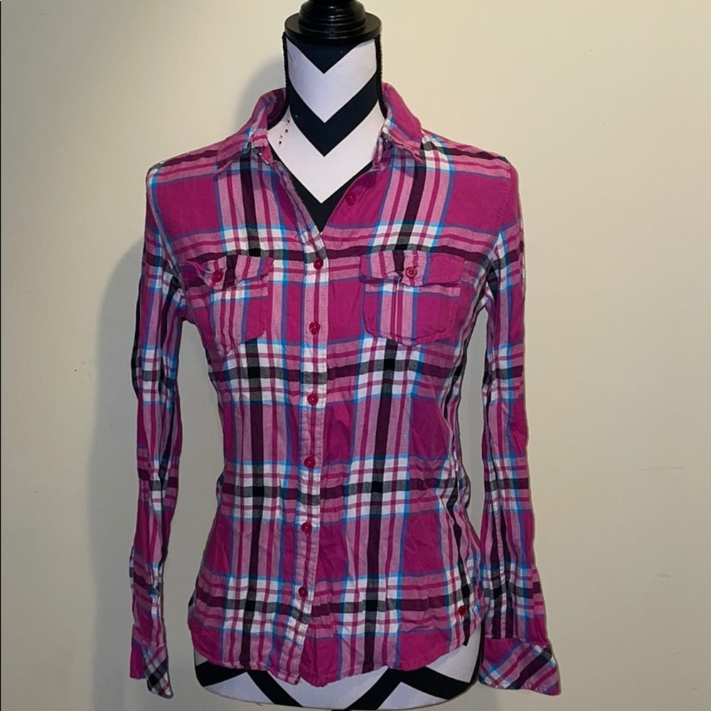 Aeropostale Pink Plaid Button Down Shirt